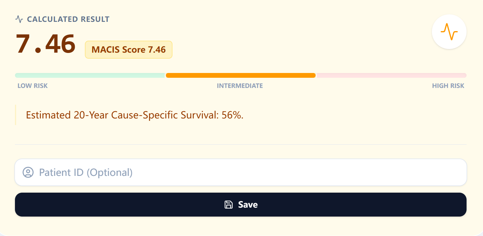 Result screen example